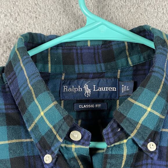 VTG Ralph Lauren Classic Fit Button Down Shirt Men's Large Plaid Causal Preppy - Picture 3 of 9